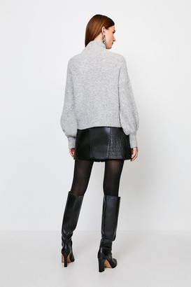 Karen Millen Leather Quilted Zip Mini Skirt