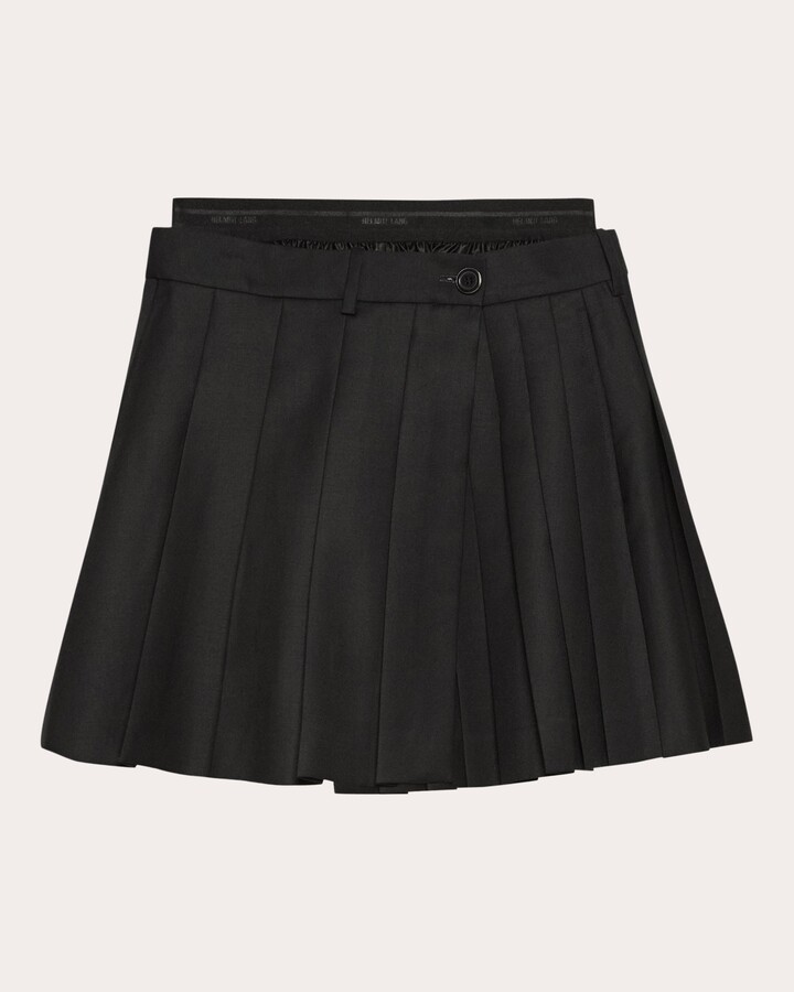 Helmut Lang Layered Pleated Wool Twill Wrap Skort