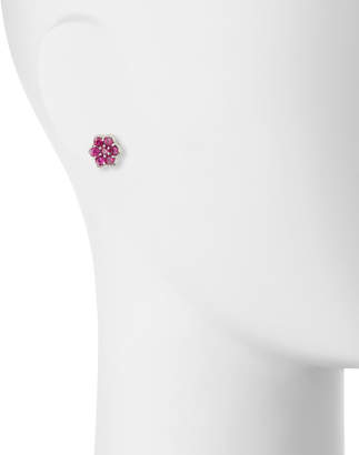 Bayco Platinum & Ruby Floral Stud Earrings