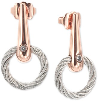 Charriol White Topaz Accent Circle Drop Earrings in Pvd Stainless Steel & Rose Gold-Tone - Rose Gold/Stainless Steel