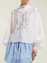 Thumbnail for your product : Thierry Colson Teresa Embroidered High-neck Blouse - Womens - White Navy