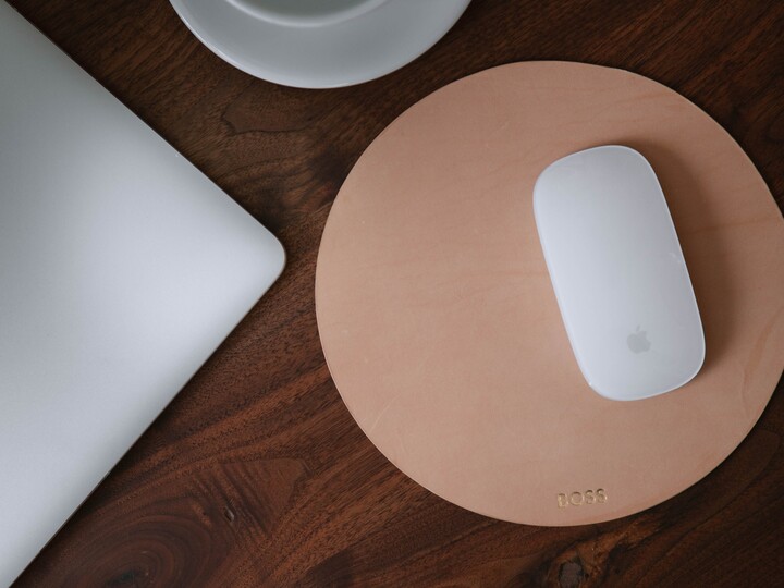 Etsy Gifts For Mom, Her, Round Leather Mousepad, Circle Italian Desk Mat, Personalized Mouse Pad, Monogram, Made in The Us