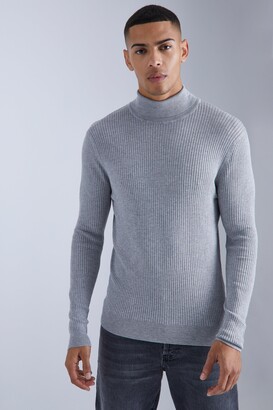 Mens Grey Ribbed Sweater