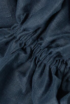 Thumbnail for your product : Sleeper + Net Sustain Atlanta Off-the-shoulder Shirred Organic Linen Midi Dress - Navy