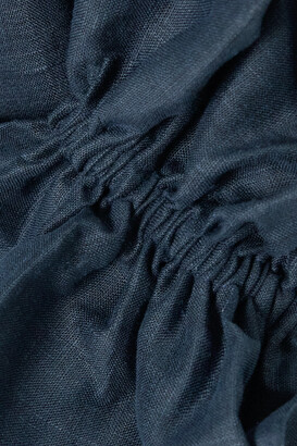Sleeper + Net Sustain Atlanta Off-the-shoulder Shirred Organic Linen Midi Dress - Navy