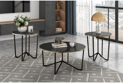 Latitude Run Round Coffee Table And End Tables 3Pc Set Tempered Glass Top Metal Frame
