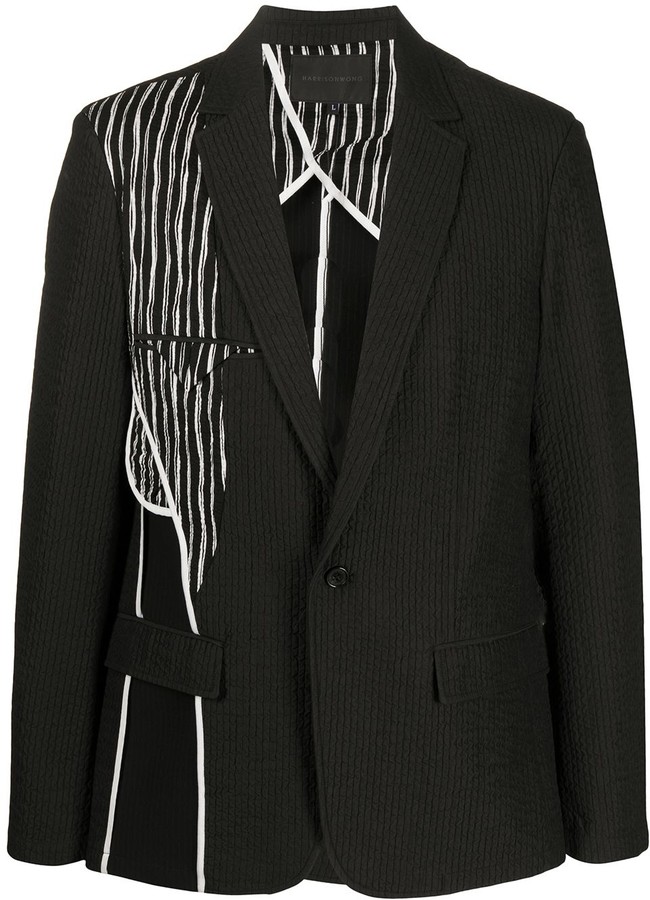 Harrison Wong Ribbed Contrast Panel Suit Jacket - ShopStyle