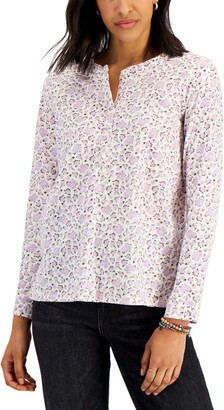 Style & Co Petite Lace-Up Printed Top in Dried Plum 