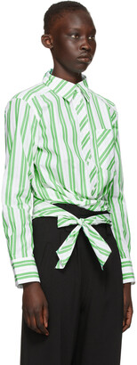 Ganni White & Green Stripe Wrap Shirt