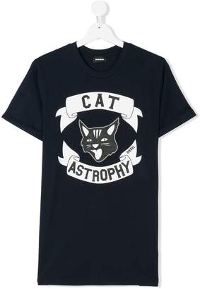 Diesel Kids Teen Cat Astrophy print T-shirt