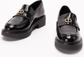 Twin-Set Leather Loafers With Micro Studs - ShopStyle