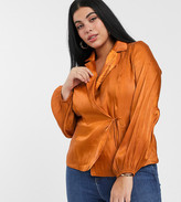 Thumbnail for your product : Glamorous Curve tailored blouse with tie front in luxe satin