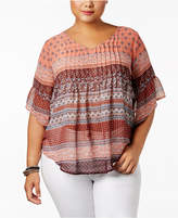 Thumbnail for your product : Style&Co. Style & Co Plus Size Mixed-Print Pintucked Blouse, Created for Macy's