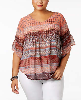Style&Co. Style & Co Plus Size Mixed-Print Pintucked Blouse, Created for Macy's