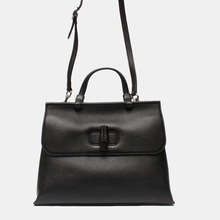 Gucci Black Leather Medium Bamboo Daily Top Handle Bag ShopStyle