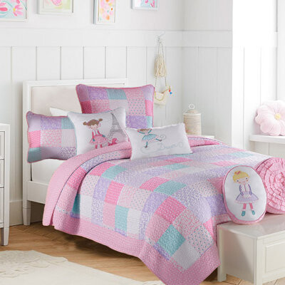 Cozy Line Home Fashion Angelina Pink/Blue/Purple Standard Cotton 180 TC Reversible Quilt Set