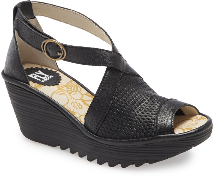 fly london black wedge sandals