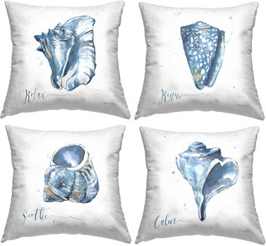 Stupell Industries Soothing Blue Seashells Printed Outdoor Throw Pillow Design by Carol Robinson (Set of 4)