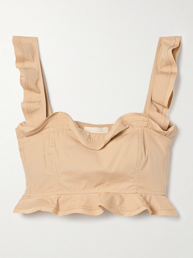 Ulla Johnson Belle Cropped Ruffled Cotton-poplin Top - Neutrals
