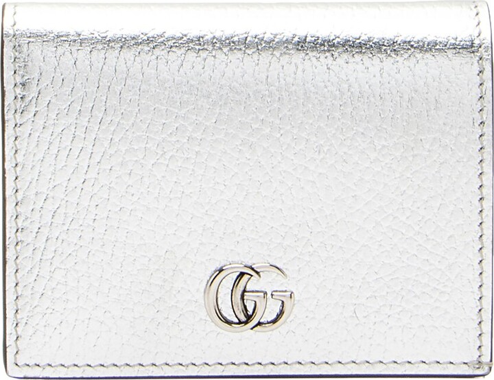 Gucci Silver Metallic Leather GG Marmont Card Case (Authentic Pre-Loved)