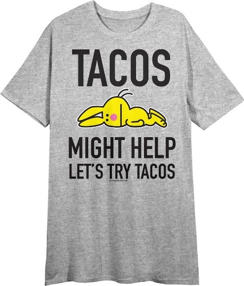It's Happy Bunny It'sHappyBunnyTacosMightHelpCrewNeckShortSleeveGrayHeatherWomen'sNightShirt-XXL