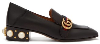Gucci Peyton Faux-pearl Embellished Leather Loafers - Womens - Black