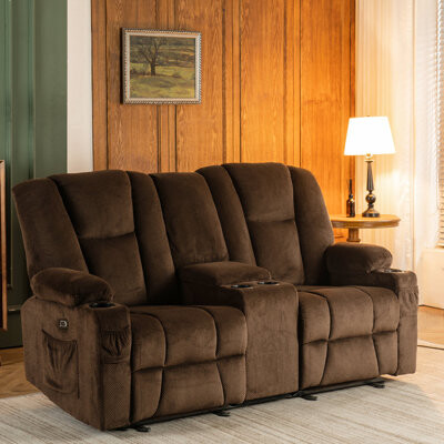 Newacme LLC Power Reclining Loveseat Sofas with Heat, Console and Massage, Cup Holders, Fabric Upholstered
