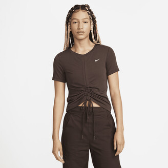 Nike Women's Sportswear Essentials Ribbed Short-Sleeve Mod Cropped Top in  Brown - ShopStyle