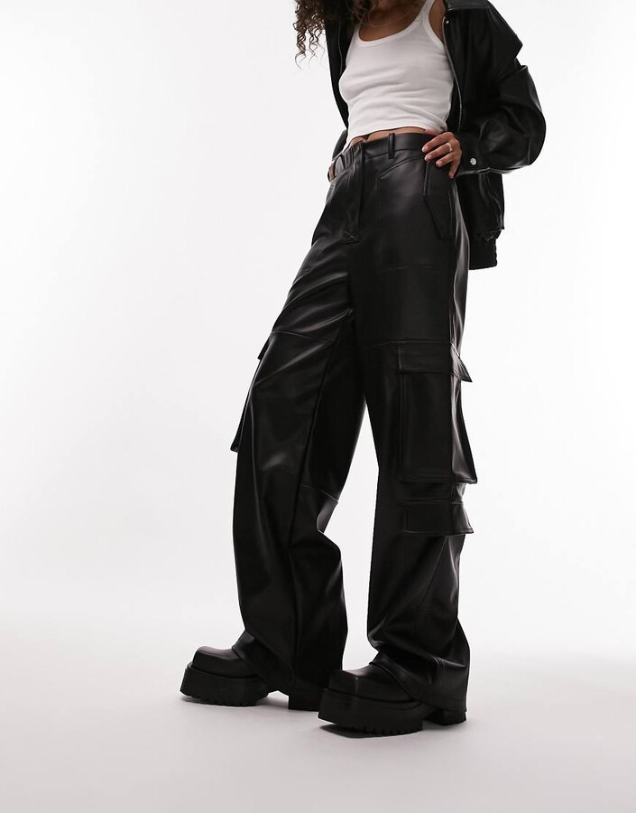 faux leather utility cargo pants in black ShopStyle