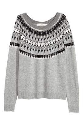H&M Jacquard-knit Sweater - Light gray melange - Women