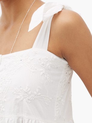 Juliet Dunn Mirror-work Floral-embroidered Cotton Midi Dress - White