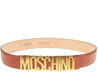 Moschino Belt In Rose Leather With Logo