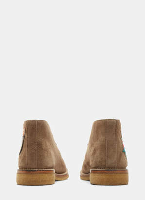 Gucci Suede Embroidered Appliqué Ankle Boots in Beige