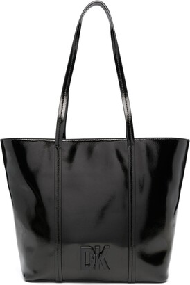 Larroudé Phoebe Tote Bag in Black Vegan Patent Leather U