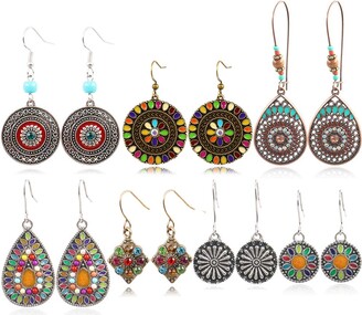 Yaohxu 1Pair Women Bohemian National Wind Retro Rhinestone Ear Stud Earrings Jewelry Eardrop Gift 