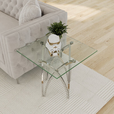 ANEWSUN 24 Inch Clear Tempered Glass End Table Set Couch Side Table With Mirrored Silver Base Set Of 4