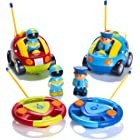 Prextex Pack of 2 Cartoon R/C Police Car and Race Car Radio Control Toys for Kids- Each with Different Frequencies So Both Can Race Together