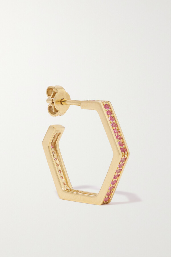 KOLOURS JEWELRY - Hexagon Large 18-karat Gold Sapphire Single Hoop Earring  - one size - ShopStyle