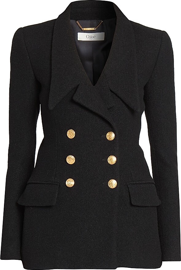 Chloé Women's Wool-Blend Double-Breasted Blazer - Black - Size 2