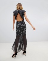 Thumbnail for your product : Lace & Beads embellished ruffle detail midi dress in charcoal grey