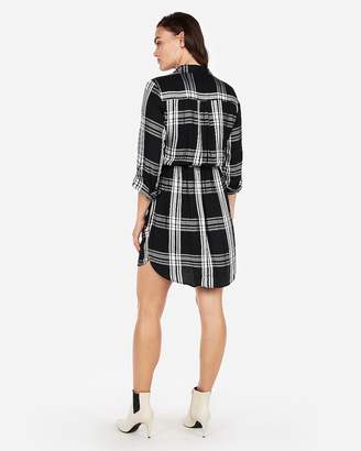 Express Plaid Print Fit And Flare Shirt Dress