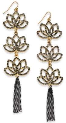 Thalia Sodi Two-Tone Jet Crystal Flower & Tassel Drop Earrings, Created for Macy's