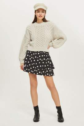 Topshop Blouson cropped cable sweater