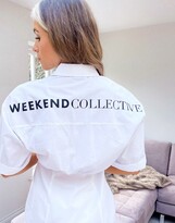 Thumbnail for your product : ASOS Weekend Collective mini shirt dress with cut out in white