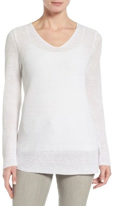 Eileen Fisher V-Neck Organic Linen Sweater (Petite)