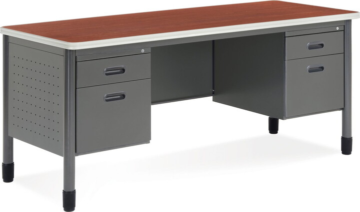 OFM Model 66266 Double Pedestal Steel Credenza with Laminate Top, Cherry