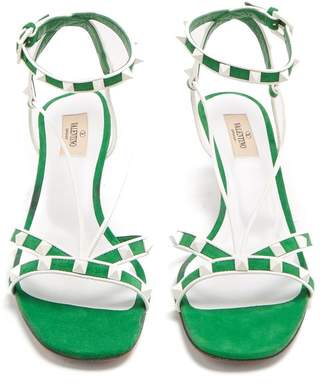 Valentino Free Rockstud Suede Sandals - Womens - Green White