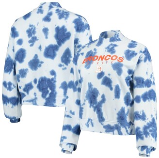 Junk Food Clothing Women's Navy Denver Broncos Tie-Dye Cropped Pullover Sweatshirt