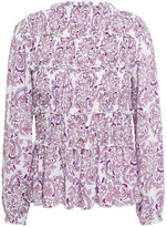 Thumbnail for your product : See by Chloe Ruffle-trimmed Shirred Printed Crepe De Chine Blouse