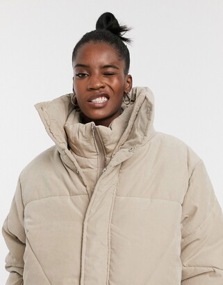 Collusion Unisex double layered peach skin puffer jacket in mocha -  ShopStyle